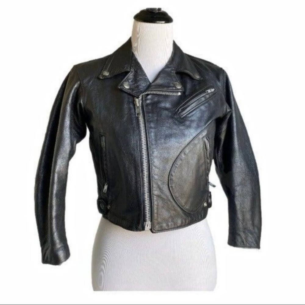Harley Davidson Vintage Cropped Leather Biker Jacket.